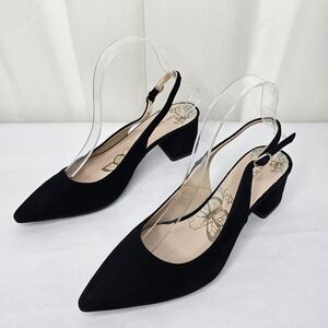 Post Xchange Black Slingback Pointed Toe Block Heels Sueded Size 38